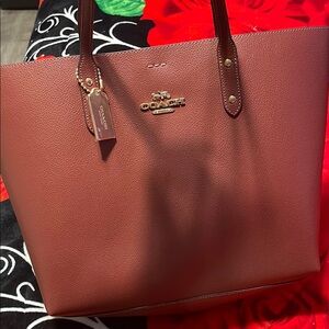 Coach Brown Leather Tote Bag with Gold Hardware